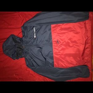 Navy blue and red champion windbreaker